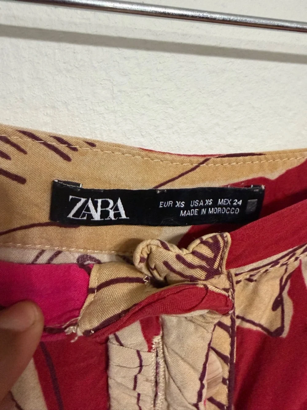 Zara Red and Pink Tropical Midi Skirt